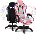 LED Gaming Chair Ergonomic Massage Racing Computer Chairs High Back Video Game Chairs with Speakers PU Leather with Footrest Headrest Lumbar Support Office Desk Chair for Adults TeensPink