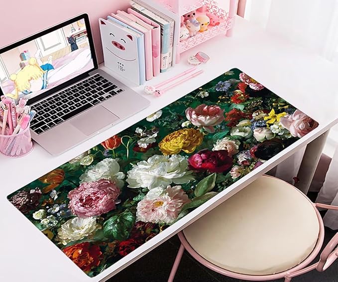 Large Mouse Pad Flower Desk Mat Color Office Gaming Mouse Pad with Stitched Edges 36x16in Extended Mousepad with Non-Slip Waterproof Rubber Base for PC Laptop Desk Home Office Accessories a-6745