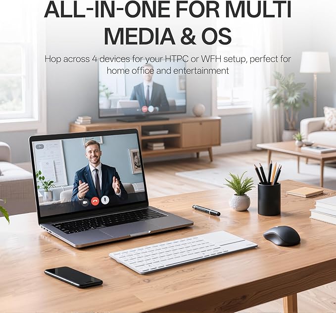 Rapoo Portable Wireless Keyboard with Touchpad Multi-Device HTPC Keyboard for PC-Connected TV/Tablet/Steam Deck/Gaming Console/Raspberry Pi/Mini PC - Support Touch Gestures for Windows &amp Mac