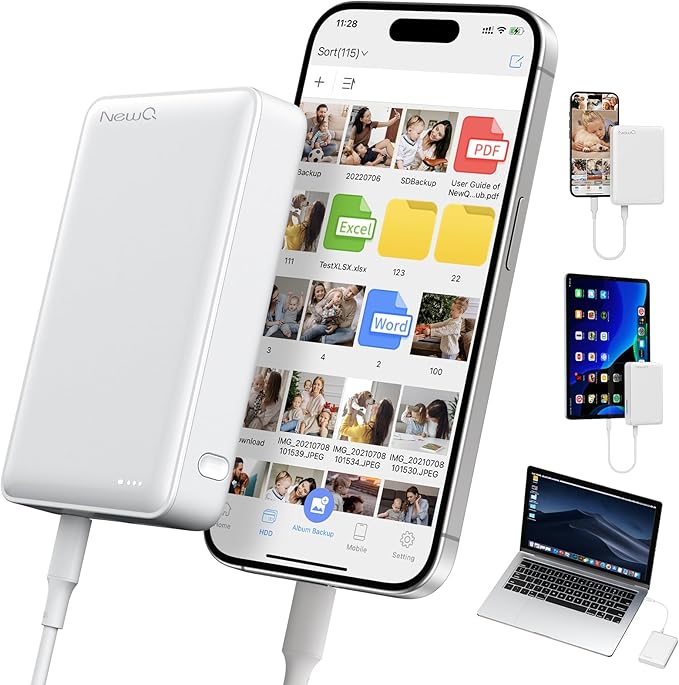 NEWQ Hard Drive for Phone &amp Computer: USB Flash Storage Device Photo Memory Stick for iPhone iPad MacBook Compatible with Apple iOS &amp Android Cellphone Backup Pictures Videos Etc (2 TB)