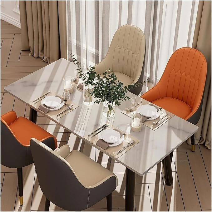 Adjustable Office Computer Chair with Armrest 1pcs Modern Style Faux Leather Upholstered Dining Chairs Solid Wood Legs for Bar Cafe Kitchen(Creamy White Gray)