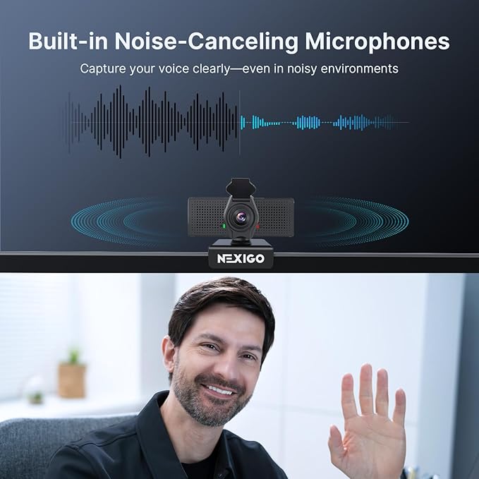 NexiGo N60 Pro 4K Webcam for PC 4K UHD Sony Sensor Autofocus 1080p 60 fps Noise-Canceling Mics Privacy Cover Distortion-Free Lens 4X Digital Zoom Works with Switch 2/Zoom/Teams/Google Meet