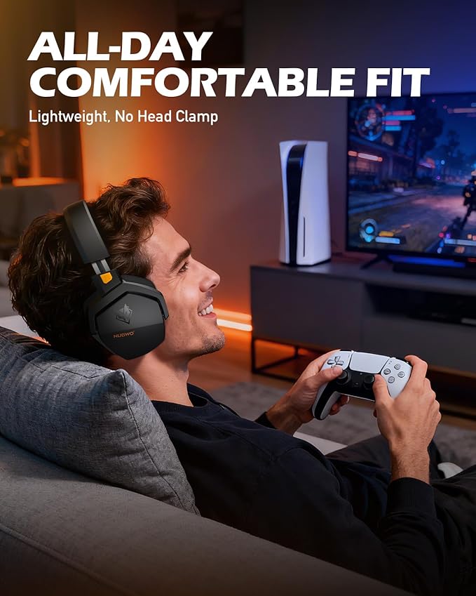 NUBWO Wireless Gaming Headset with Mic for Ps5 Ps4 PC Zero Interference 100-Hour Battery All-Day Play 23ms Sync for Fortnite &amp Call of Duty/FPS Gamers Triple Mode All Devices Compatible - Ora