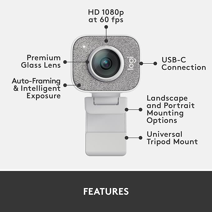 Logitech StreamCam Premium Webcam for Streaming and Content Creation Full HD 1080p 60 fpsWorks with Microsoft Teams Google Meet Zoom Nintendo Switch 2’s new GameChat mode for PC/Mac– Off-White