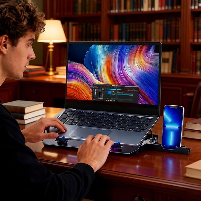 Adjustable Laptop Cooler - Cooling Pad Stand Ergonomic Design with Built-in-Fans Height Adjustable Feature with Airflow Desk Accessories Equipment Notebook Stand for Offices