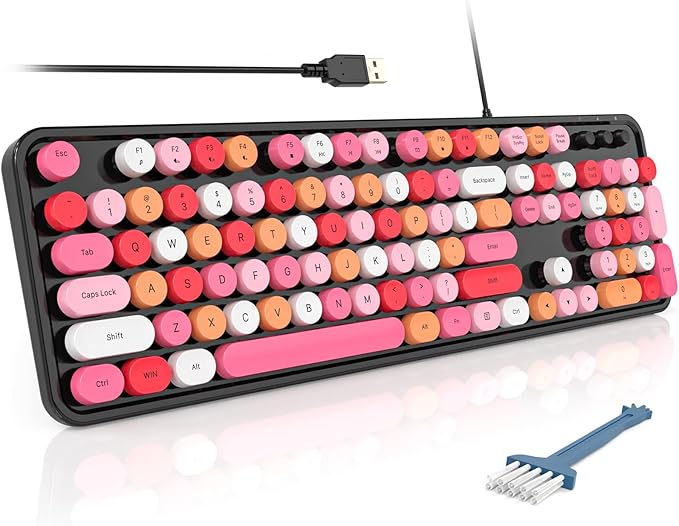 MOFII Computer Keyboards Wired Plug Play USB Full Size Typewriter Keyboard Cute Colorful Aesthetic Keyboard with Foldable Stands for Windows PC Laptop (Black Colorful)