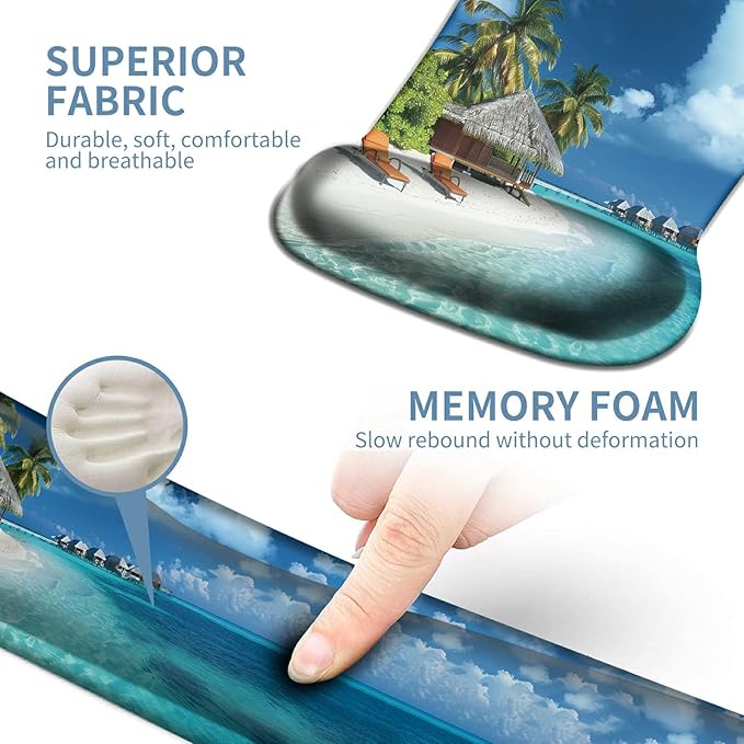 Keyboard Wrist Rest and Mouse Wrist Rest Pad Set Made of Memory Foam with Non Slip Rubber Base Ergonomic Gel Wrist Rest for Computer Keyboard Gaming Office Working with Beach Sand Coaster