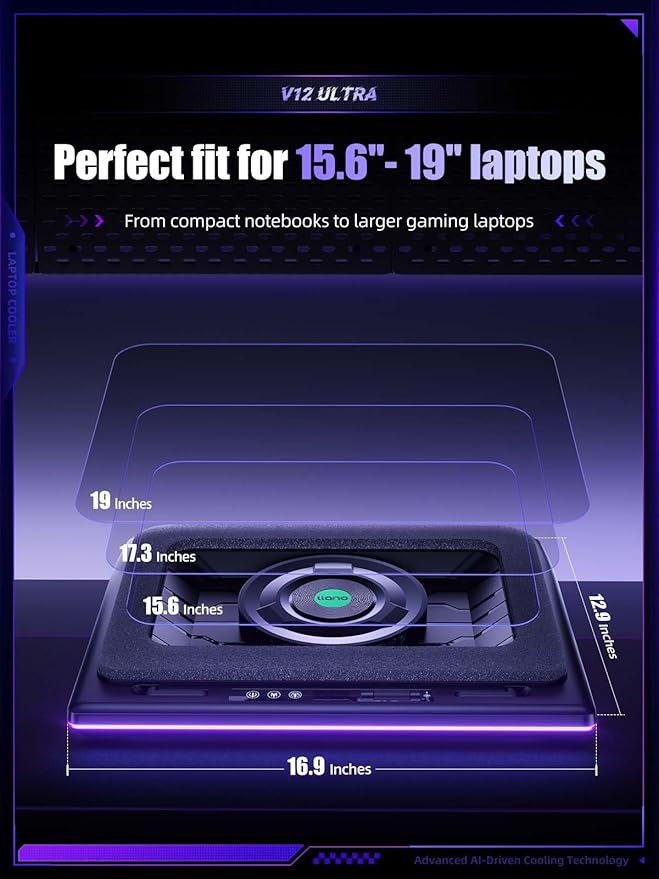 llano V12 Ultra Laptop Cooling Pad Bundle with Dust Cover – 5-Pack Set