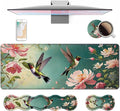 4 in 1 Ergonomic Keyboard Wrist Rest &amp Mouse Pad Wrist Rest Set Large XXL Gaming Desk Mat 31.5x 11.8 with Non-Slip Base Memory Foam for Home Office Study Gaming Hummingbird Flowers