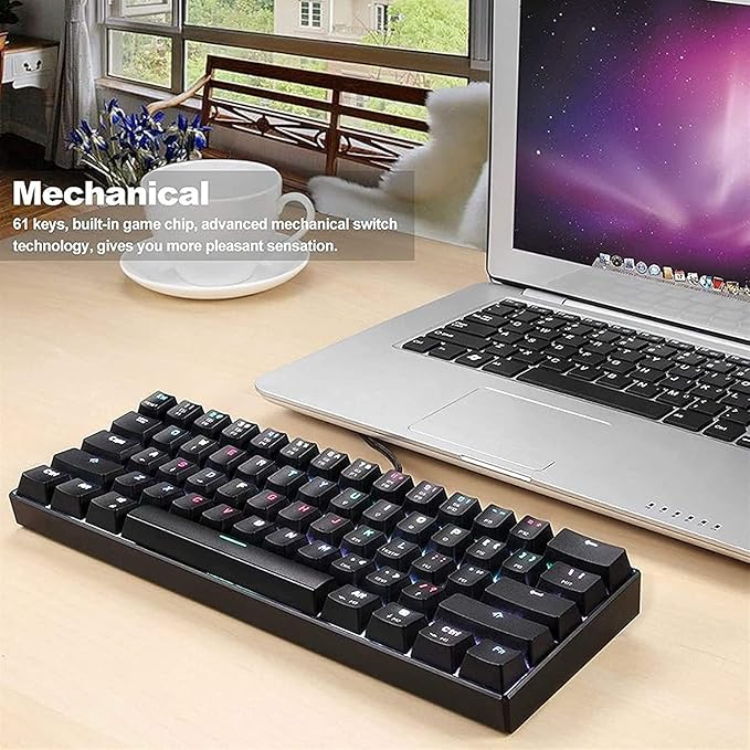 Mechanical Gaming KeyboardWired 60% Mechanical Gaming Keyboard RGB Backlit Ultra-Compact Blue Switchfor Mac Windows Laptop