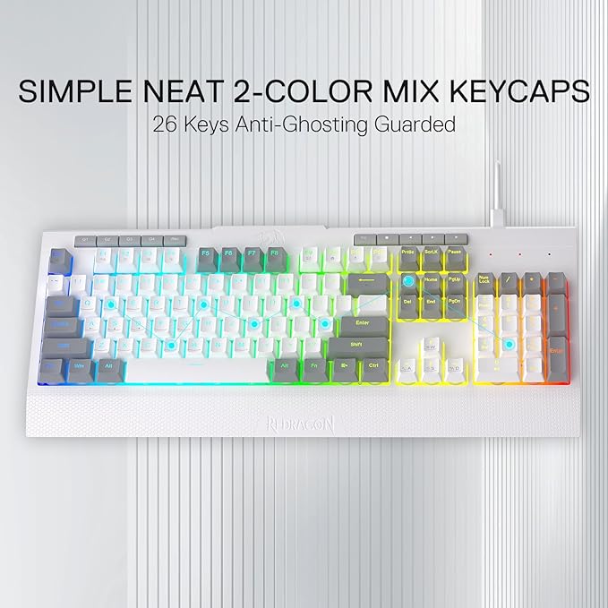 Redragon K525 RGB Backlit 104 Keys Wired Membrane Gaming Keyboard w/ 5 Multimedia Keys &amp 4 Extra On-Board Macro Keys Dedicated Media Control Ergonomic Wrist Rest Linear Mechanical-Feel Switch