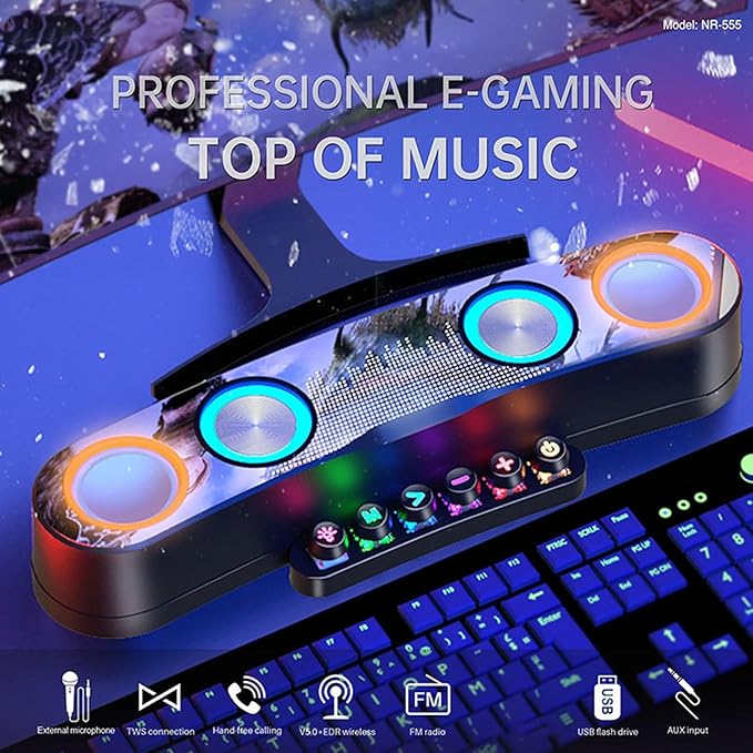 Computer Speakers for PC Desktop Monitor RGB Gaming PC Sound Bar with Switch Buttons Desktop PC Soundbar Speaker for Desktop Laptop