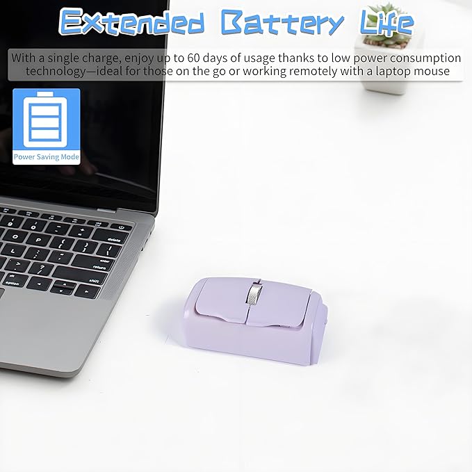 Mini Bluetooth Wireless Mouse Dual-Mode Lazy Finger Ring Mouse - Rotatable Horizontal &amp Vertical Use Multi-System Compatible Ultra Long Battery Life for Laptops PCs and Tablets (Purple)