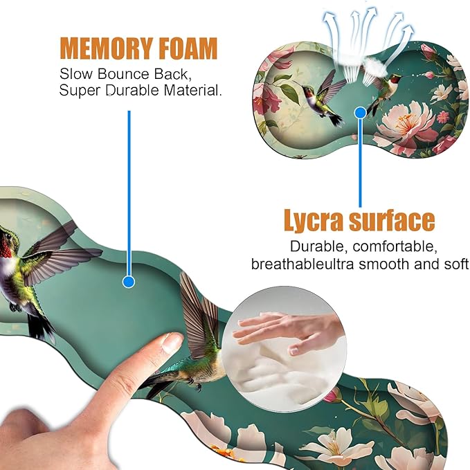 4 in 1 Ergonomic Keyboard Wrist Rest &amp Mouse Pad Wrist Rest Set Large XXL Gaming Desk Mat 31.5x 11.8 with Non-Slip Base Memory Foam for Home Office Study Gaming Hummingbird Flowers