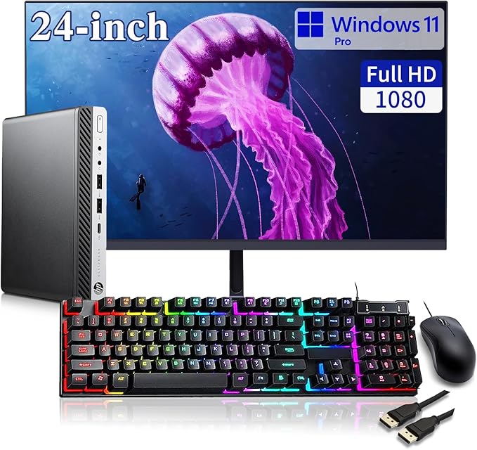 HP EliteDesk 800 G5 Mini Business Desktop PC with New 24 FHD Monitor Core i5-9500T 16GB RAM 256GB SSD Mouse &amp Keyboard DP Windows 11 Pro (Renewed)
