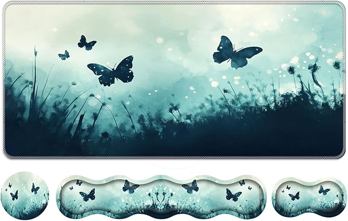 Keyboard Wrist Rest SetMemory Foam Wrist Support Mouse Pad31.5x11.8 Desk Mat for Comfortable Typing &amp Pain ReliefNon-Slip Base for Office &amp Home Use - Butterfly