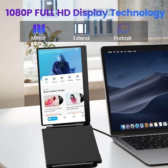 Azeyou 15.6 Triple Laptop Screen Extender 15.6” FHD 1080P IPS Laptop Screen Extender with Build-in Stand/Dual Speakers HDMI/USB-A/Type-C Plug for 14”-17” Laptops (Mac Wins Android)