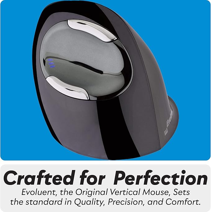 Evoluent – Inventor of The Vertical Mouse – VMDLW Ergonomic Vertical Mouse Right Hand Large USB Wireless Sculpted for Comfort Reduces Wrist Strain 4 Speeds 6 Customizable Buttons in Windows