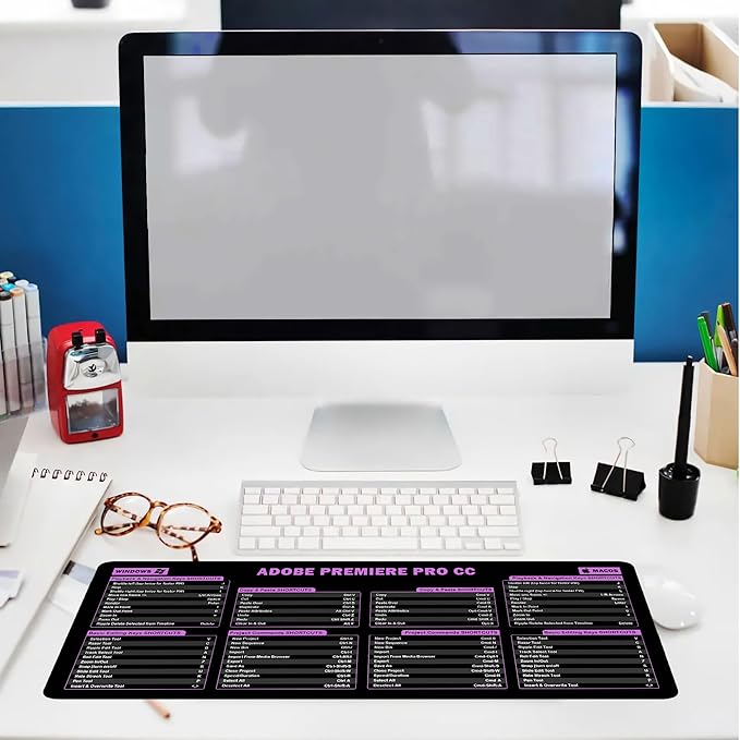 Adobe Premiere Pro CC Shortcut Cheat Sheet Mouse Mat KMH Mouse Pad for Video Editors Adobe Large Desk Mat Producer Mousepad Essential Computer Accessories for Study Work and Reference Purposes