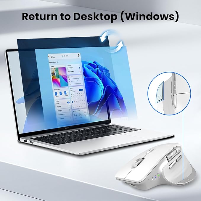 Wireless Bluetooth Mouse Ergonomic Rechargeable Silent Mouse with Multi-Device Adjustable DPI Flying Scroll &amp Thumb Wheel Bluetooth Mice for Laptop Computer Tablet Smartphone (White)