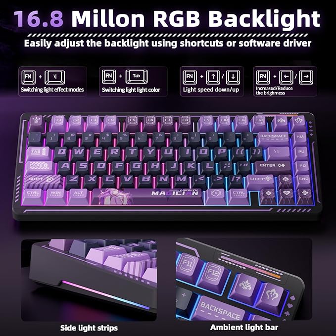 LINGBAO K75 Wireless Mechanical Keyboard 75% Anime Gaming Keyboard with 10000mAh Battery Hot-Swappable Pre-Lubed Switches RGB Backlit PBT Keycaps Creamy Sounding Computer Keyboards for PC/Mac/Win