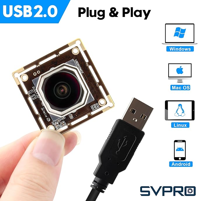 Svpro 5MP 30FPS Auto Focus USB Camera Module Wide Angle IMX335 Sensor Low Light Security Webcam for Industrial Image Processing UVC Plug &amp Play for Windows MacOS Linux Android (AF-170 (Fishe
