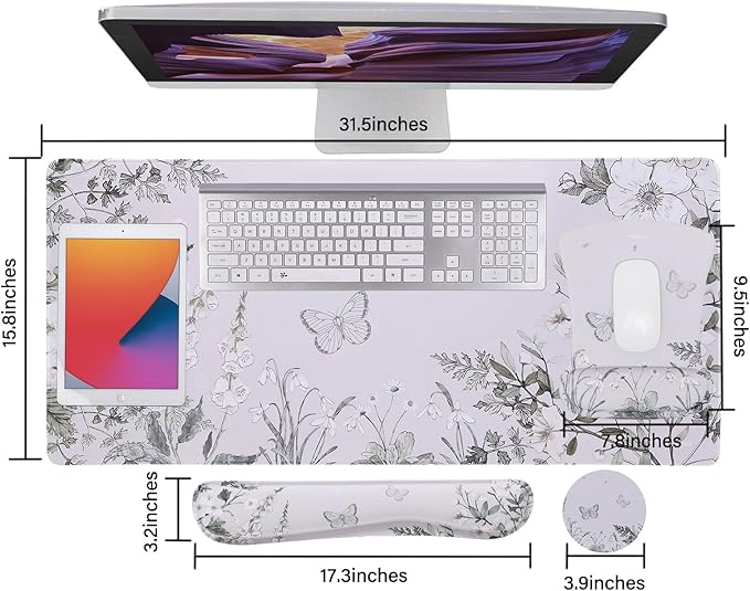 MEGREZ 4-in-1 Ergonomic Memory Foam Wrist Rest Set Desk Pad Mouse Pad with Wrist Rest Keyboard Pad Suitable for Office Workers Programmers &amp Gamers–Relieve Typing &amp Gaming Fatigue Green