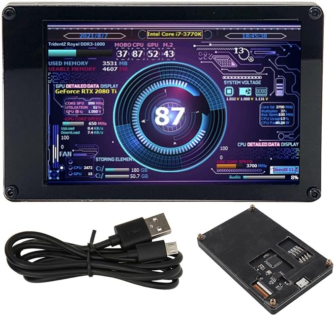 3.5in Computer Temp Monitor 360° Rotatable CPU Hardware Temperature Monitor Display with Customized Layout USB Cable Connect PC Sensor Panel USB Mini Screen for RasPi Linux Windows