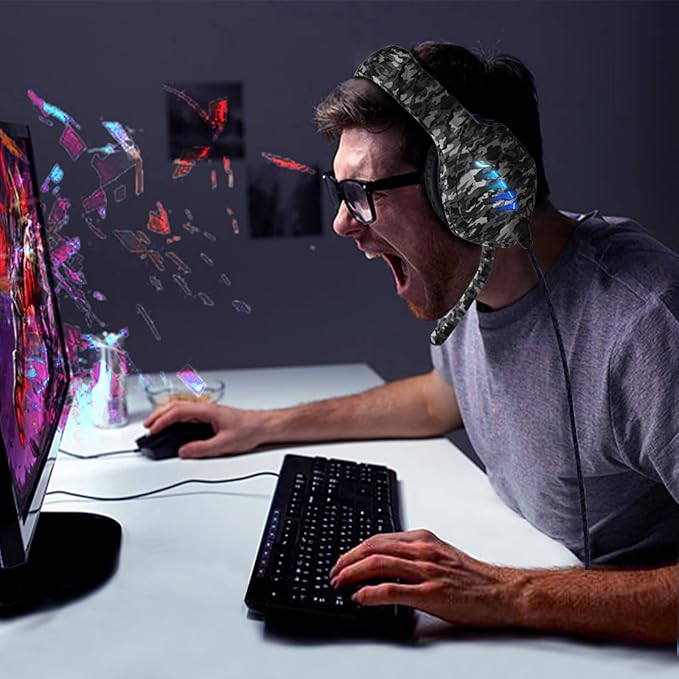Gaming Headset with Microphone - for PC PS4 PS5 Switch Xbox One Xbox Series X|S - 3.5mm Jack Gamer Headphone with Noise Canceling Mic (Camo Black)