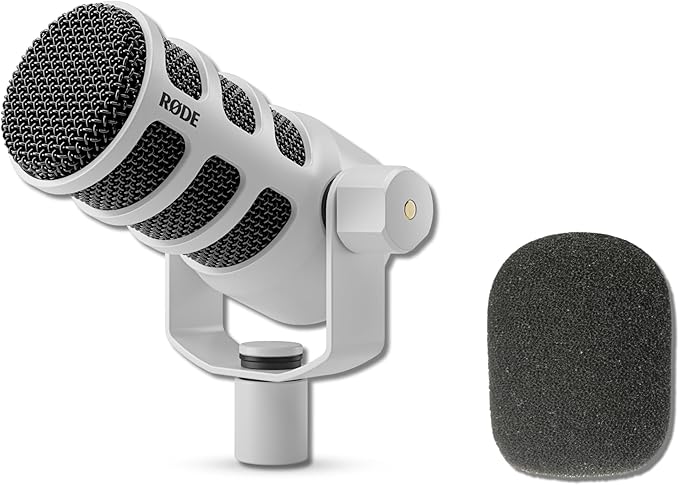 Rode PodMic Cardioid Dynamic Broadcast Microphone (White) with Rode WS2 Foam Windscreen and XLR Cable