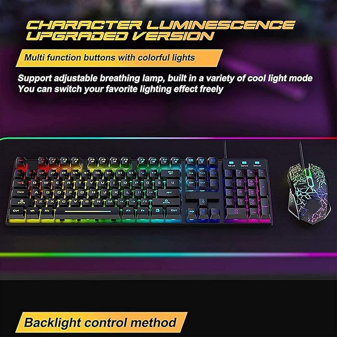 RGB Gaming Keyboard and Backlit Mouse Combo USB Wired Backlit Keyboard LED Gaming Keyboard Mouse Set
