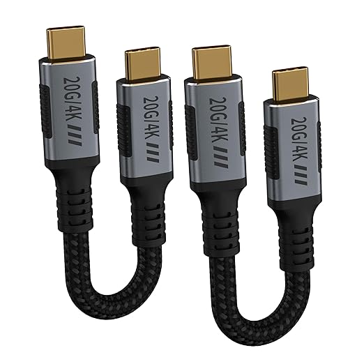 Short USB C 3.2 Gen 2x2 Cable [0.5FT2Pack] Compatible with Thunderbolt 3 CableUSB C 20Gbps Data TransferType C 240W Fast Charging4K@120Hz Video Output for MonitorDisplaySSD.DockingHub.