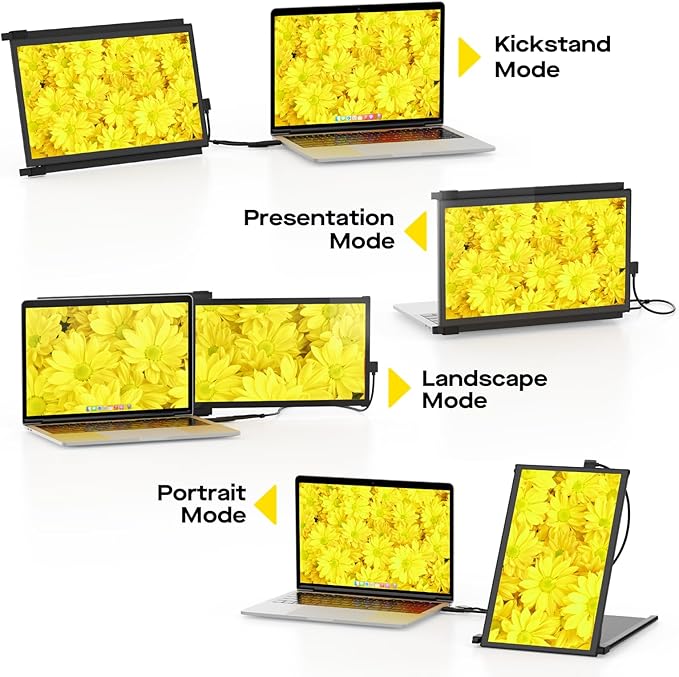 Duex Plus DS Portable Monitor - 2026 Mobile Pixels 13.3 FHD 1080P Laptop Monitor USB Type-C/HDMI Plug and Play Laptop Monitor Extender for 13-14.5 Laptops Windows/macOS/Android/Switch Compatible