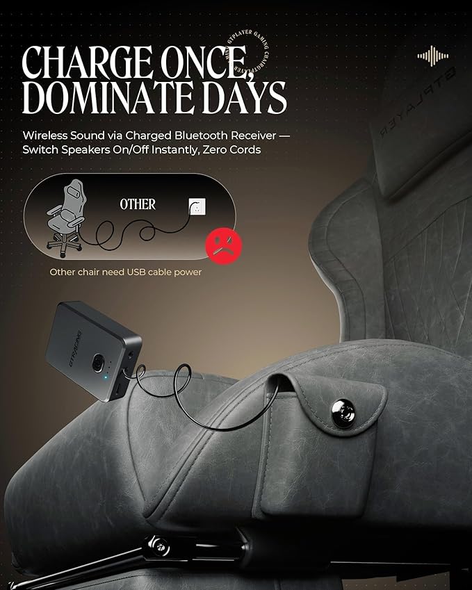 GTPLAYER Gaming Chair with Speakers Video Game Chairs with Footrest PC Gamer Chairs for Adults - Padded High Back Ergonomic Reclining Silla Gamer Linkage Armrest Ace Pro Grey