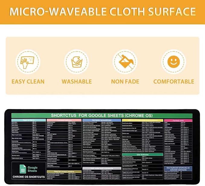 Mouse Pad with Shortcuts for Google Sheets Cheat Sheet Mousepad - Chrome OSLarge Size XL Gaming Pad for Mouse and Keyboard High Definition Printing StitchingWashable Anti Slip