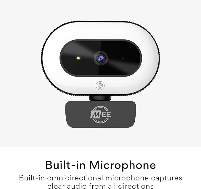MEE audio CL8A 1080p HD Webcam with Ring Light Microphone Autofocus Low Light Correction 360° Rotation USB Streaming Web Camera for Video Calling via Zoom/Skype on Computer PC Mac Laptop Desktop