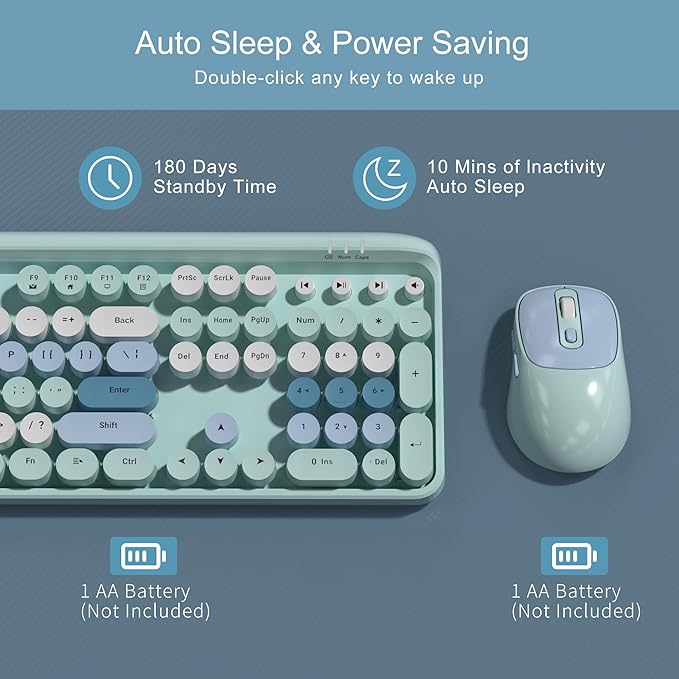 MageGee Wireless Keyboard and Mouse Combo Round keycaps Retro Typewriter Keyboard 104 Key Full-Sized Keyboard Automatic Power Saving 2.4GHz Wireless Connection for Mac/Windows/PC