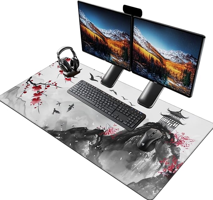 3XL Extended Gaming Mouse Pad -Watercolor Cherry Blossom 24x48 Inch Mouse Mats Desk PadLarge Desk MatExtended Keyboard Mousepad with Non-Slip Base and Stitched Edge for Home Office