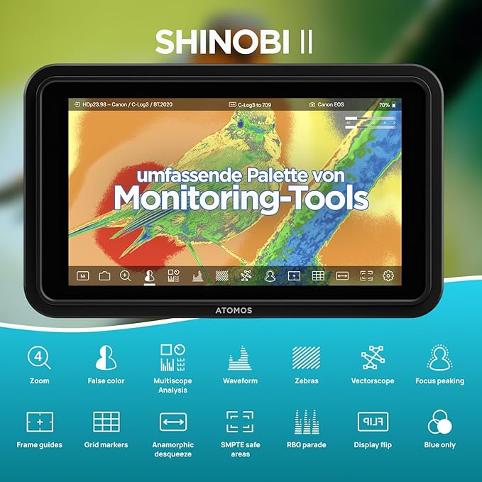 Atomos Shinobi II HDMI 4K Monitor with HDR Touchscreen All Day Battery Life and Lightweight Design (Black)