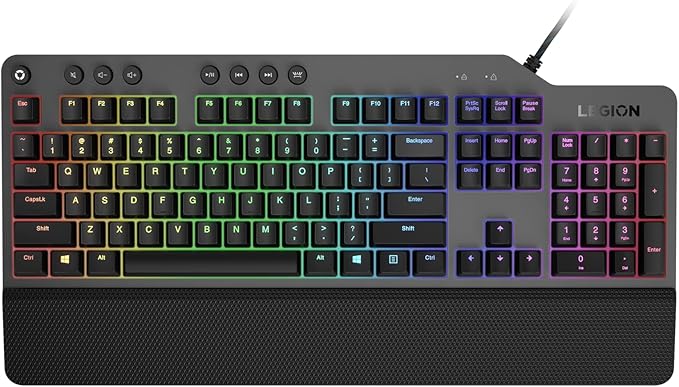 Lenovo GY40T26478 Legion K500 RGB Mechanical Gaming Keyboard 3 ZONE Full-size Keyboard 7 user Programmable Hot Keys 16.8 Million Colors 50 Million-Click Red Mechanical Keys Detachable Palm Rest