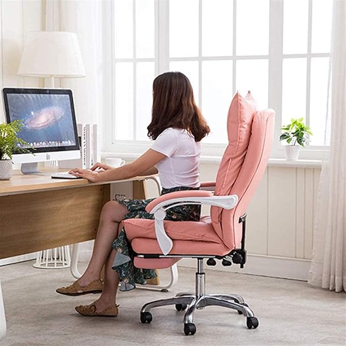 Katzowen Office Computer Chair Computer Desk Chair Computer Chair Office Chair with Backrest Ergonomic Waist Support Footrest Game Chair Gift Desk Chair Pink (Color : Pink)