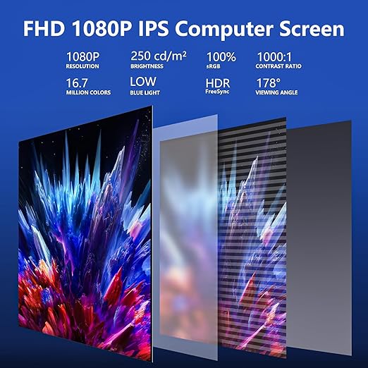 WUAWE 15.6 Inch Portable Monitor with Cover Stand 1080P FHD 60Hz External Second Computer Monitor with Speaker HDMI USB-C for PC Mac Phone PS5 Switch Xbox PS4/5.