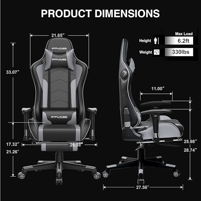 GTPLAYER Gaming Chair with Footrest Speakers Video Game Chair Bluetooth Music Heavy Duty Ergonomic Computer Office Desk Chair