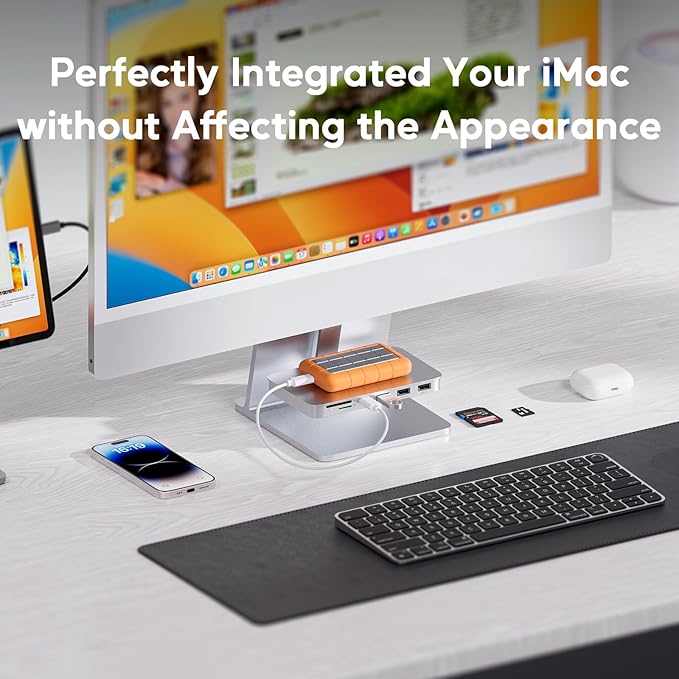 iMac Accessories for i-Mac 2021/2023/2024 PULWTOP USB C Hub for iMac with USB A/C 10Gbps Hub for M1/M3/M4 2 USBA 2.0 SD/TF Card Reader for iMac24 inch &amp Studio Display 2 Sliver