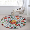 Multicolor Round Rug Nursery Rug for Bedroom Playroom Non Slip Educational Playmat Round Circle Carpet Flowers and Curls on White Background Diameter 59 in