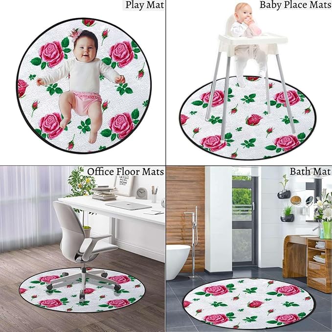 Red Green White Chair Mat Office Protector for Hardwood Floors Anti-Slip Floor Protection Mat Multi-Purpose Chair Carpet for Desk Watercolor Roses and Leafs Diameter 51 in