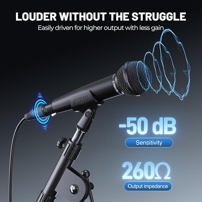 Phenyx Pro Dynamic Vocal Microphone Cardioid Microphone with 16.4 ft XLR Cable Mic Clip Storage Bag Wired Handheld Mic for Singing Stage Studio Karaoke (PM-25)