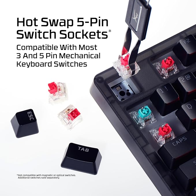 HyperX Origins 2 1800 – Gaming Keyboard PC Swappable Housing Hotswap Switches High Profile 1800 Layout 8k Polling Adjustable Angle Mechanical Switches