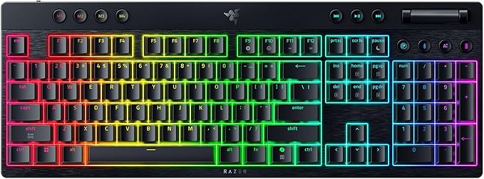Razer BlackWidow V4 Low Profile HyperSpeed Wireless Gaming Keyboard: Green Mechanical Switches - 2.4GHz Wireless &amp Bluetooth - Multi-Function Roller - 11 Control Buttons - Long Battery Life