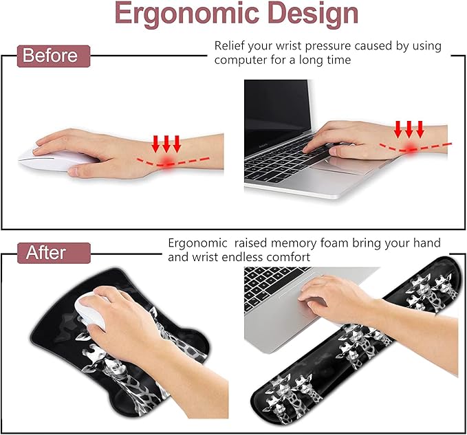 Rectangular Mouse Pad Wrist Protector-Printed with Cool Giraffes Ergonomically Non-Slip Rubber Comfortable Computer Keyboard Wrist Rest Desktop Decoration Office Accessories Computer Mouse Desk Pad